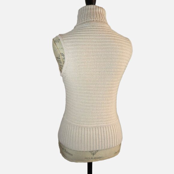 MODA International Ribbed Sleeveless Cream-Colored Turtleneck Sweater - M - Picture 2 of 10